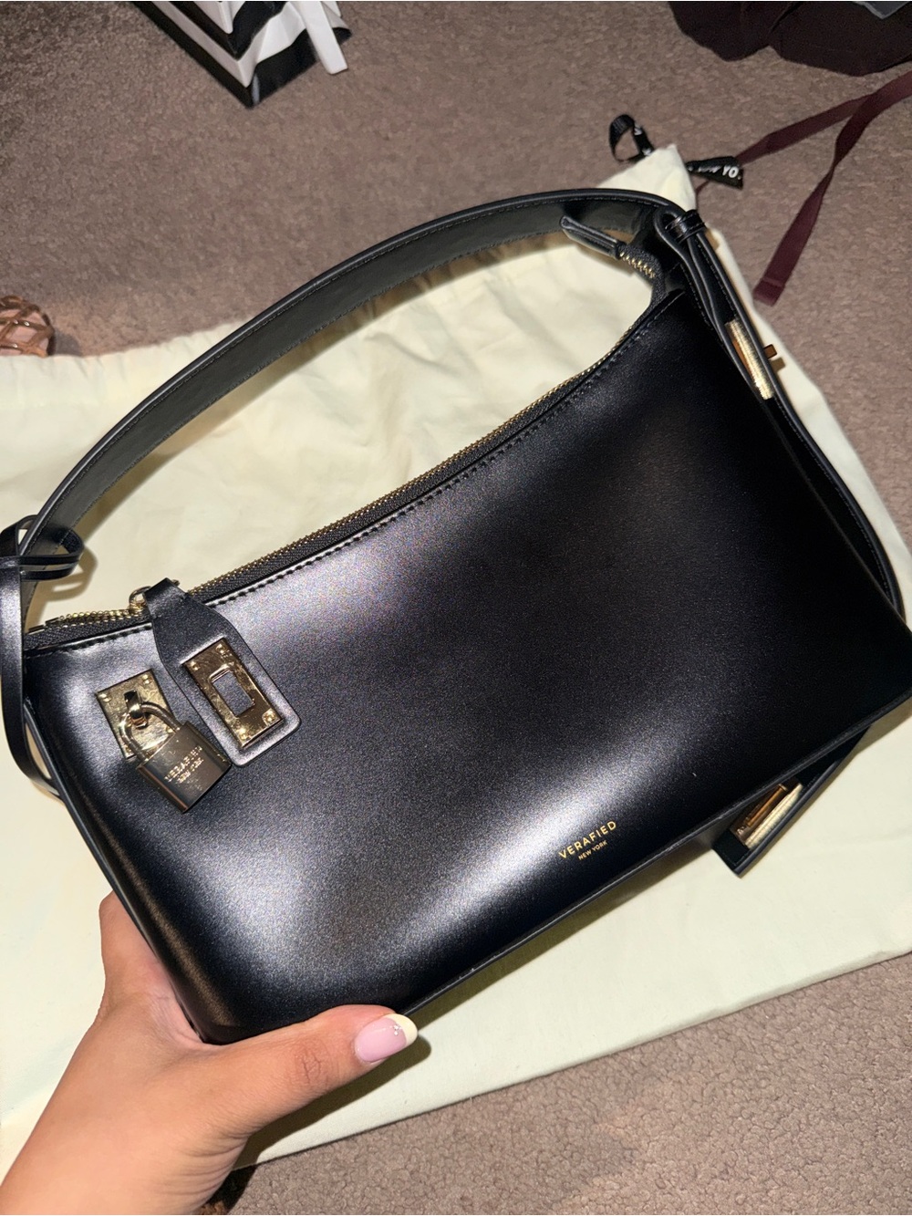 VERAFIED New York Black Leather Shoulder Hobo - Picture 4 of 7